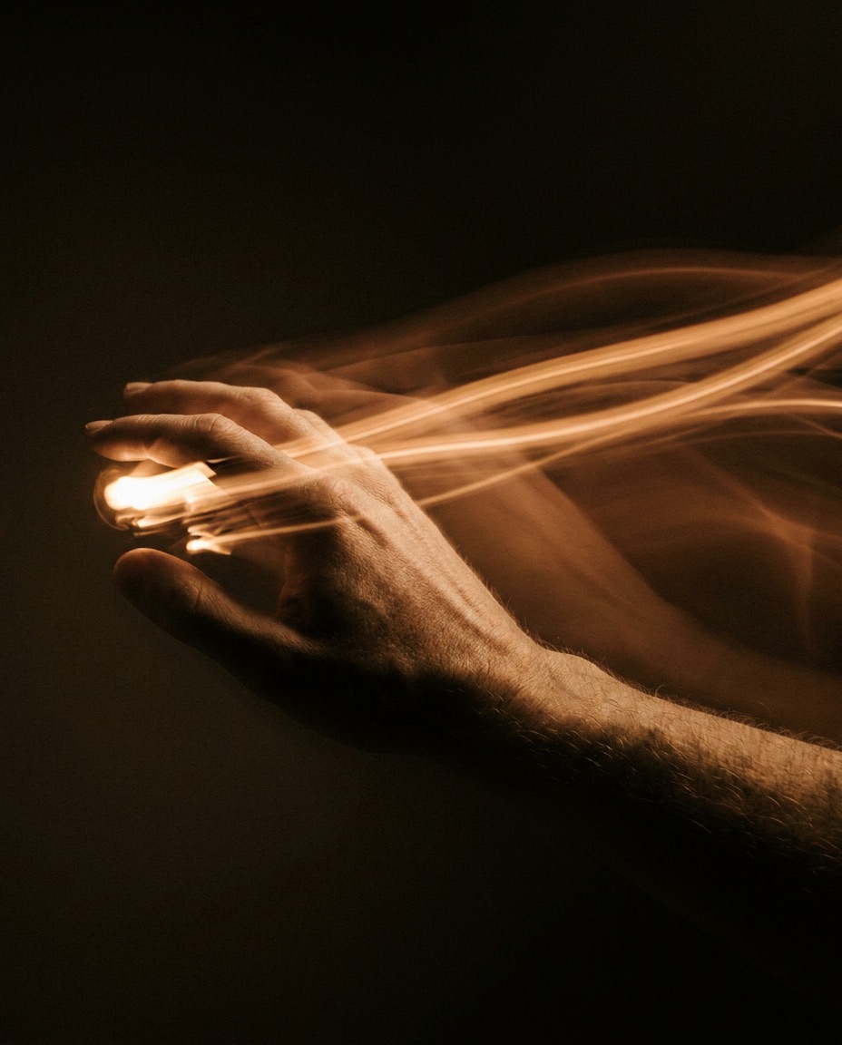 Hand in long exposure with light trails — Perfect Second campaign